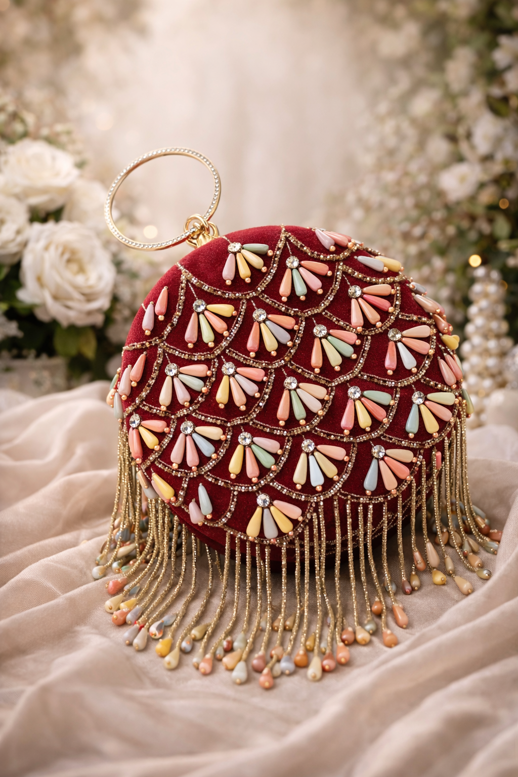 ✨ Designer Handcrafted Embroidered Round Clutch ✨