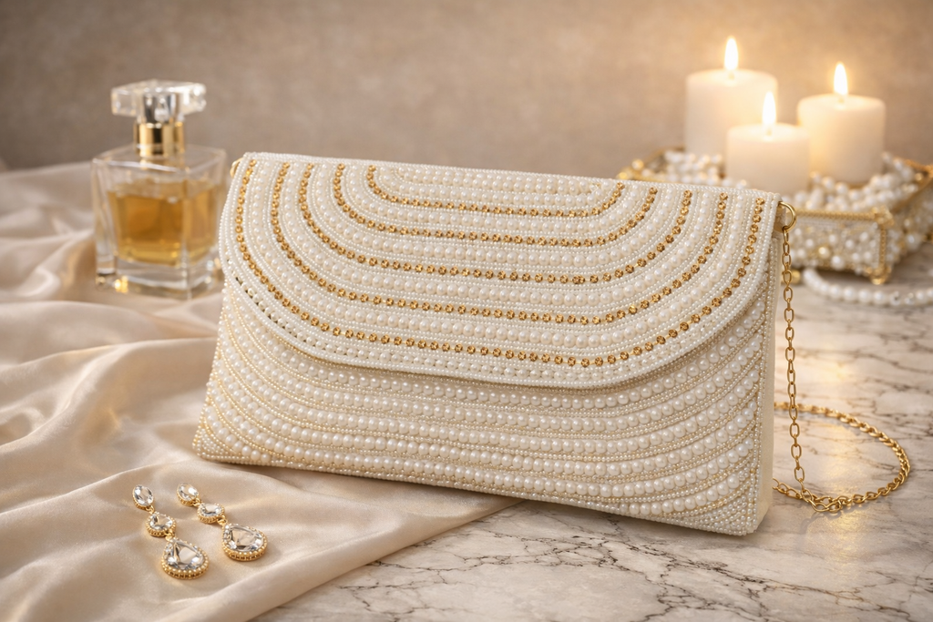 Designer Pearl Arc Clutch