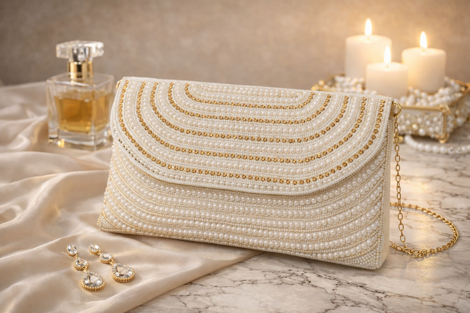 Designer Pearl Arc Clutch