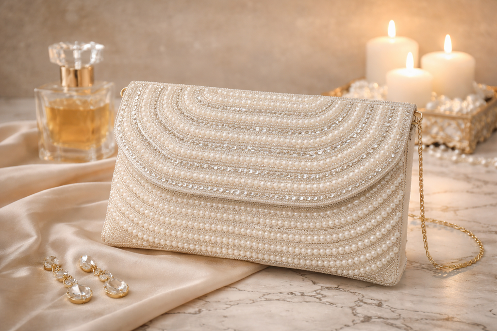 Designer Pearl Arc Clutch