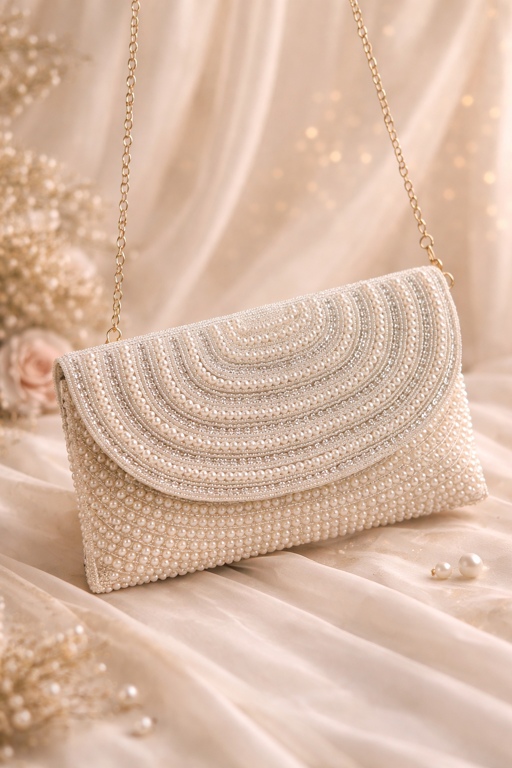 Designer Pearl Arc Clutch