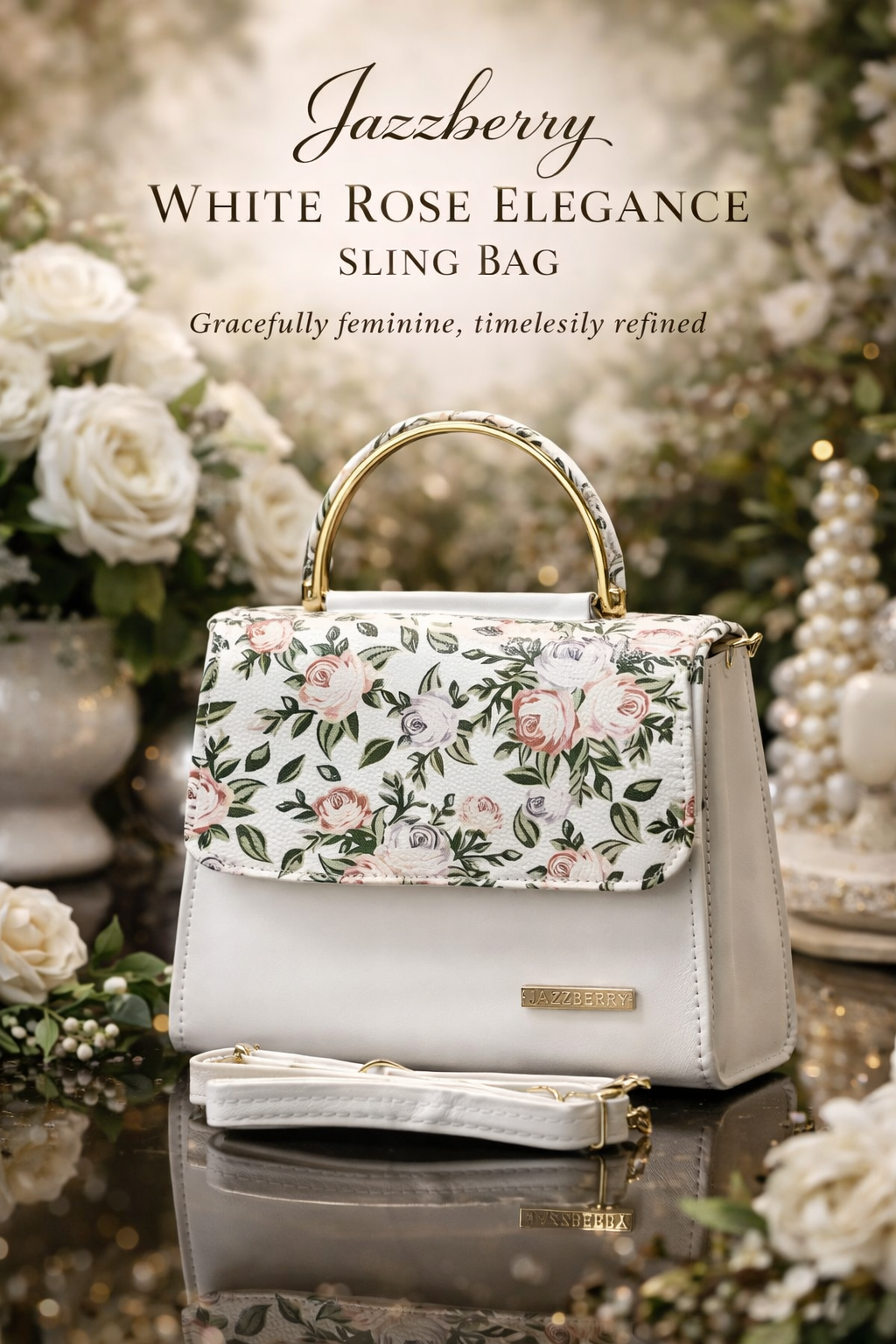 Jazzberry White Rose Elegance Sling Bag