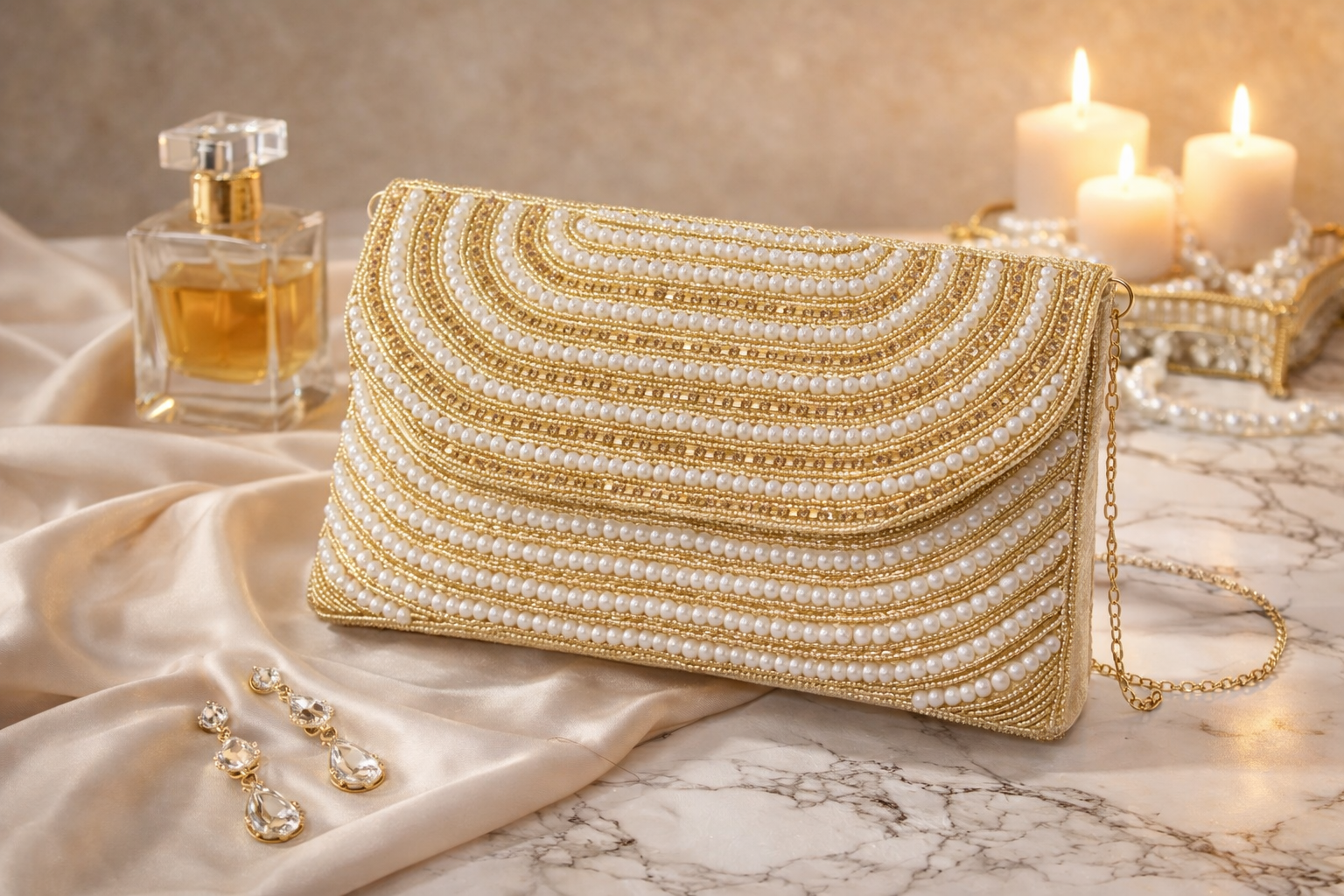 Designer Pearl Arc Clutch