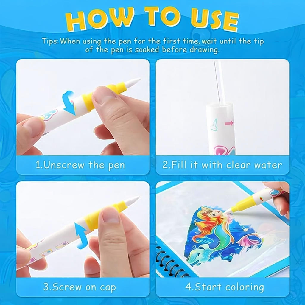 Magic Water Coloring Book Set (Pack of 4)