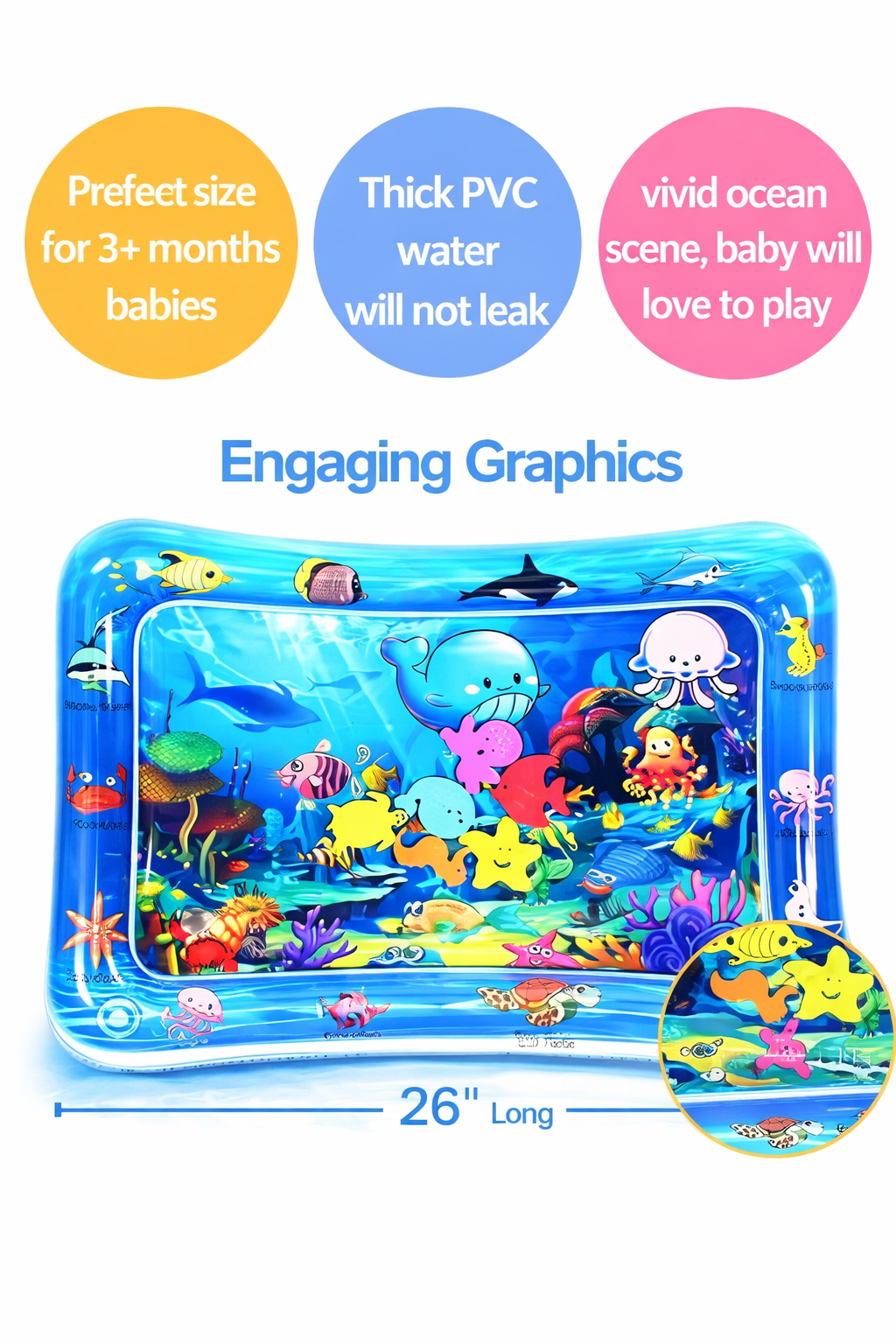 Baby Ocean Water Play Mat – Inflatable Tummy Time Sensory Toy (Leakproof Design)