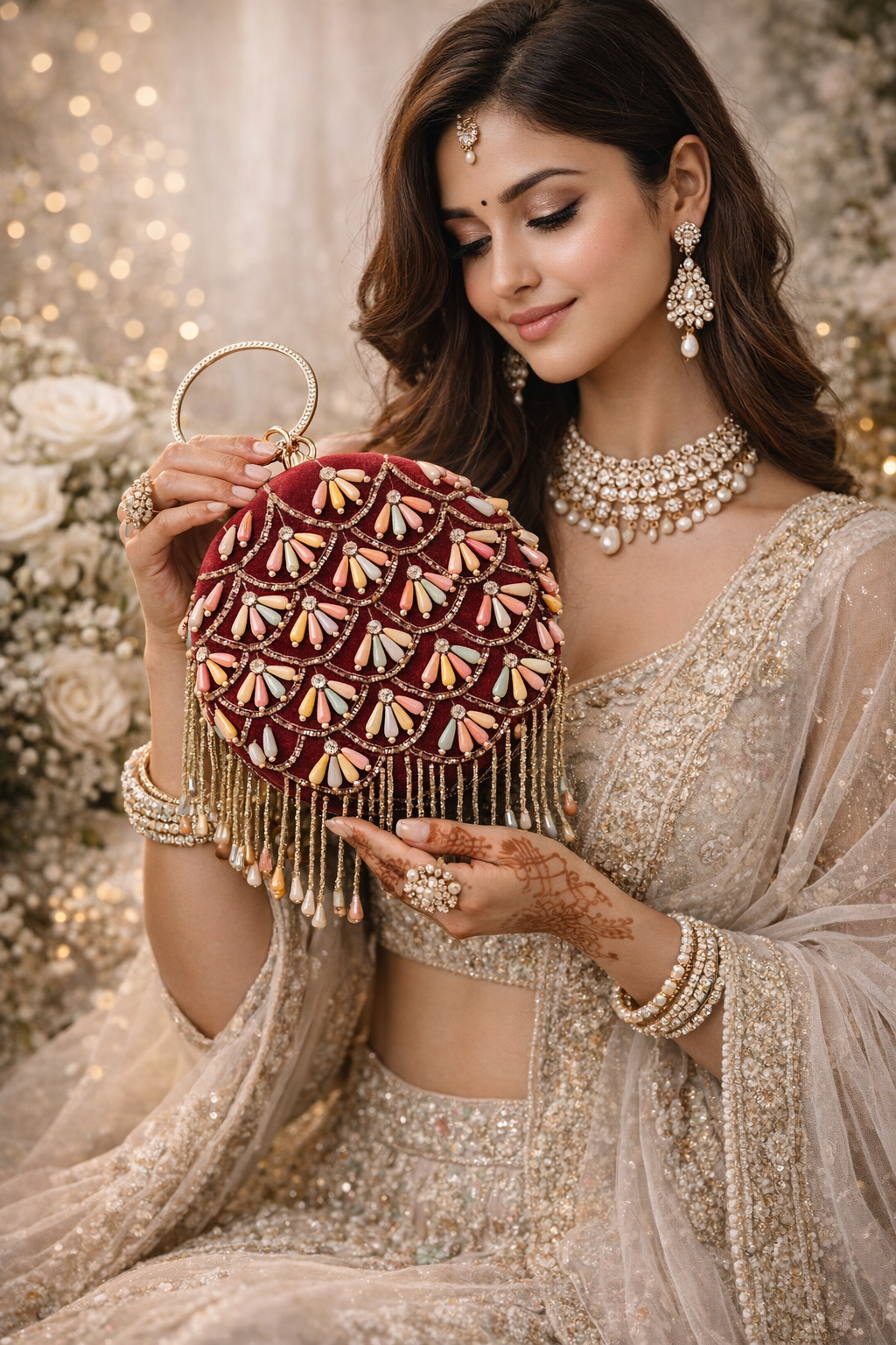 ✨ Designer Handcrafted Embroidered Round Clutch ✨