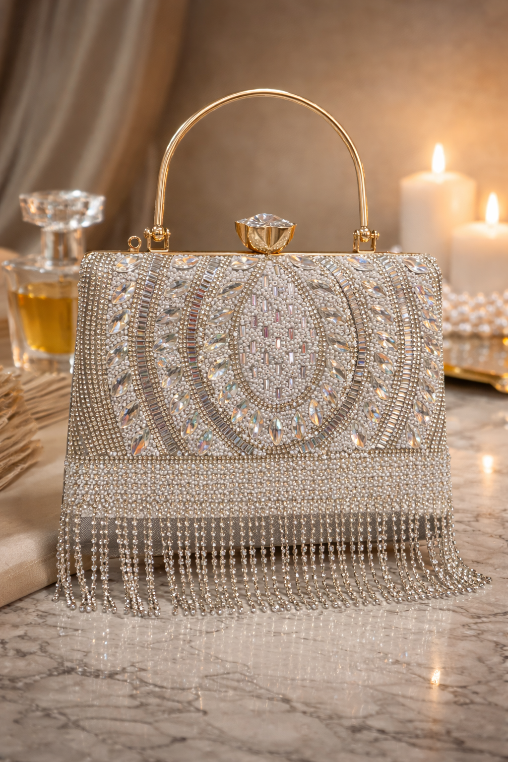 Velora Crystal Fringe Clutch