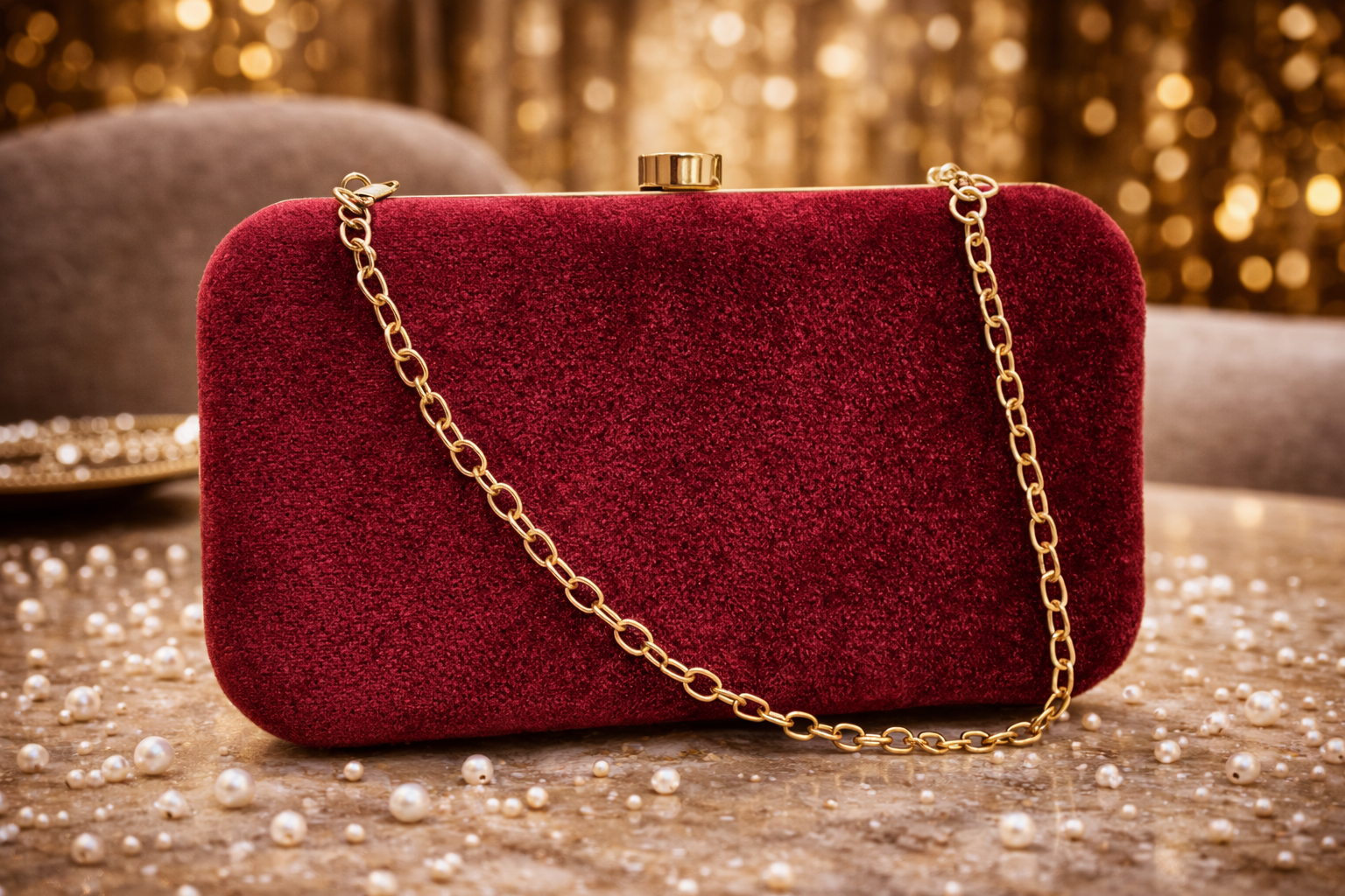 Velvet Pearl Embroidered Clutch