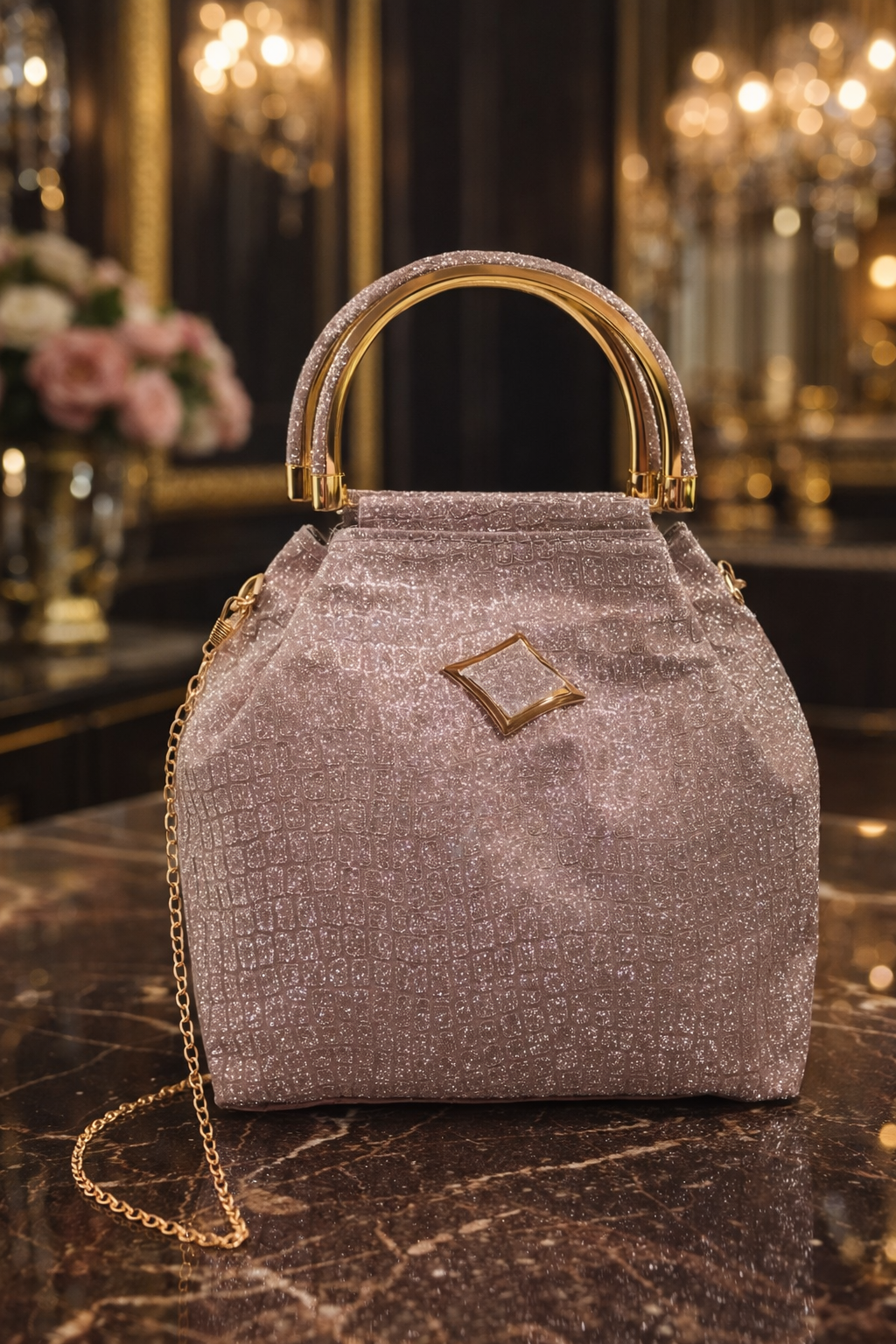 Champagne Shimmer Top-Handle Bag