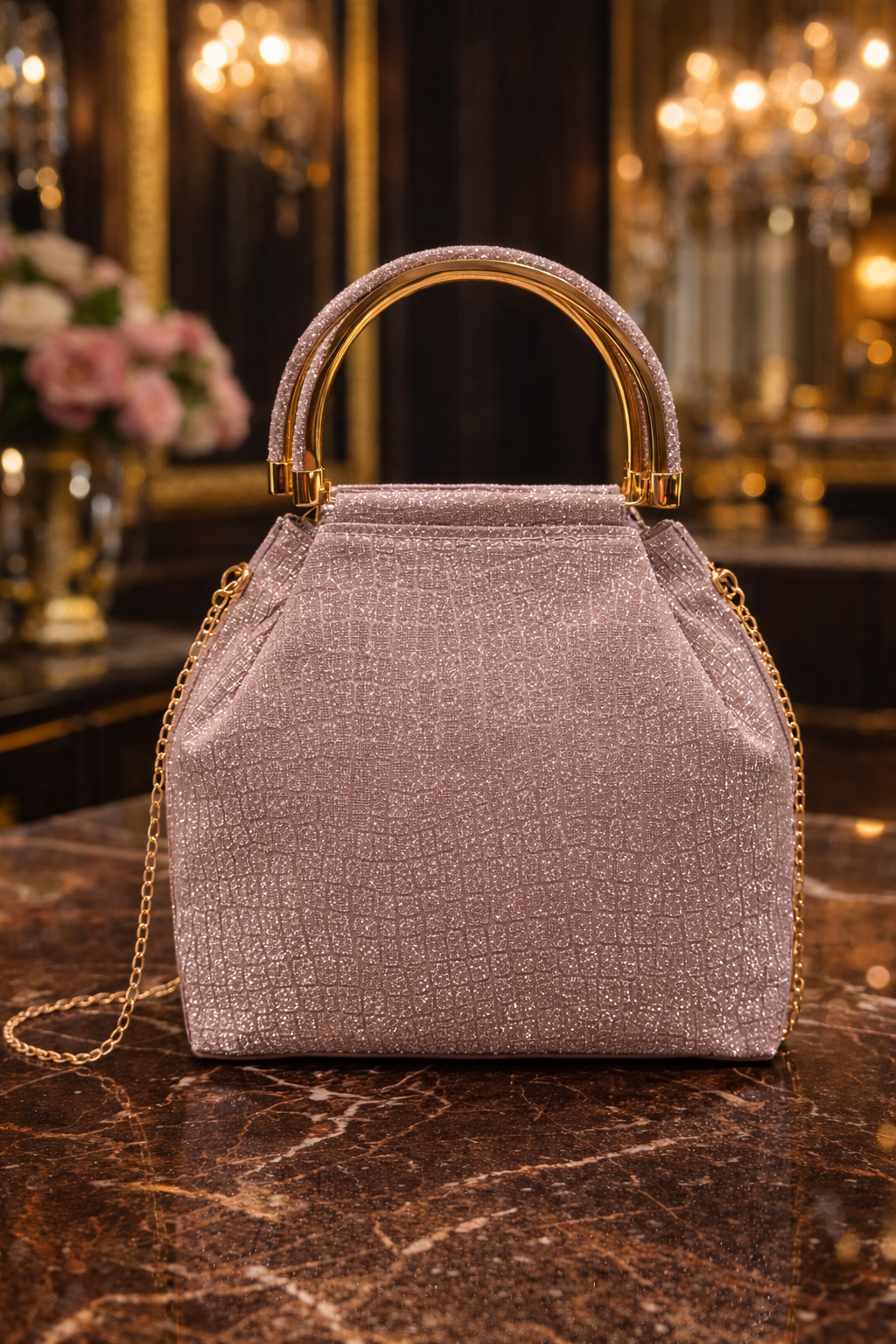 Champagne Shimmer Top-Handle Bag