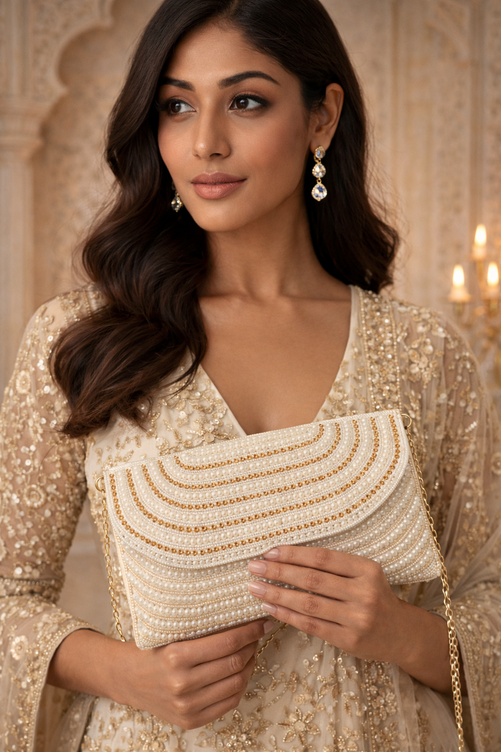 Designer Pearl Arc Clutch