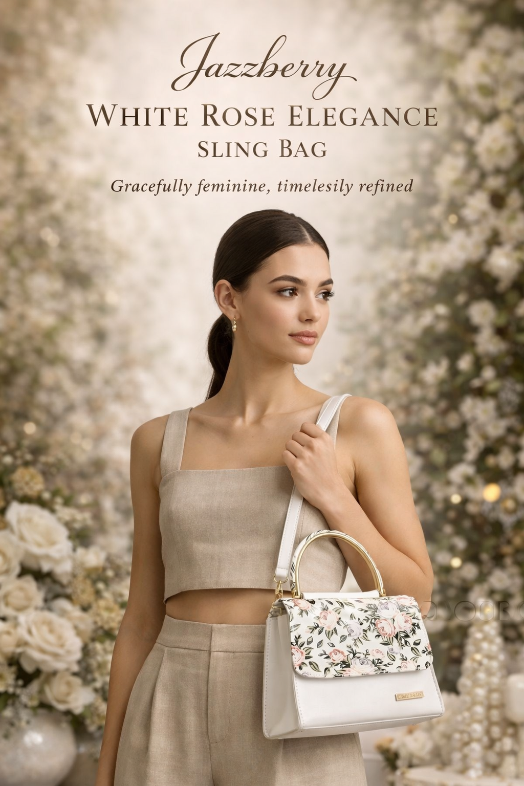 Jazzberry White Rose Elegance Sling Bag