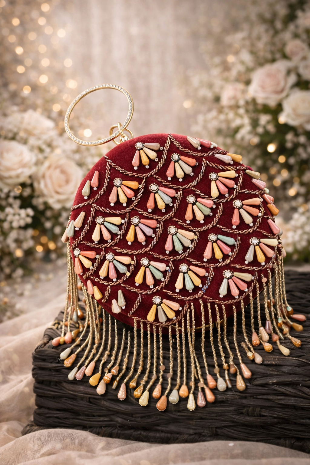 ✨ Designer Handcrafted Embroidered Round Clutch ✨